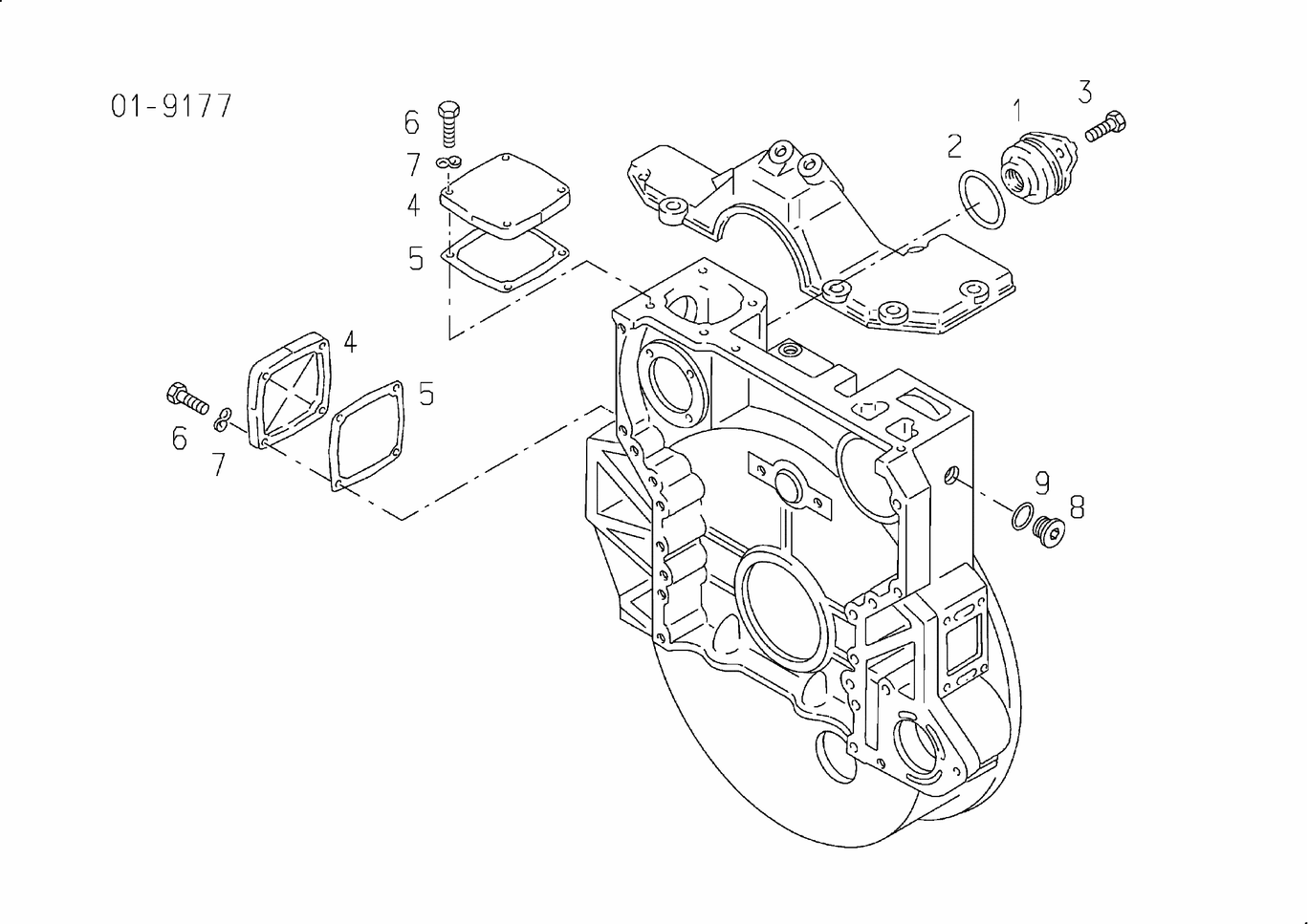 Exploded view of flywheel housing cover