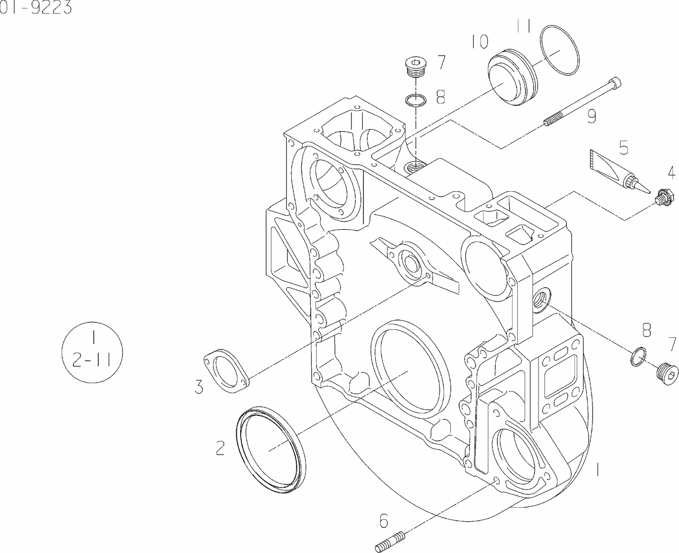 Exploded view of flywheel housing