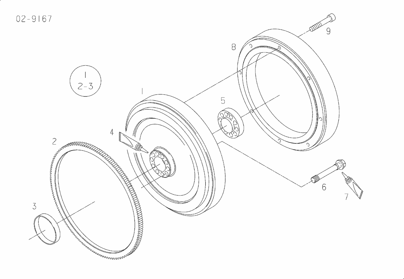 Exploded view of flywheel additional flyring