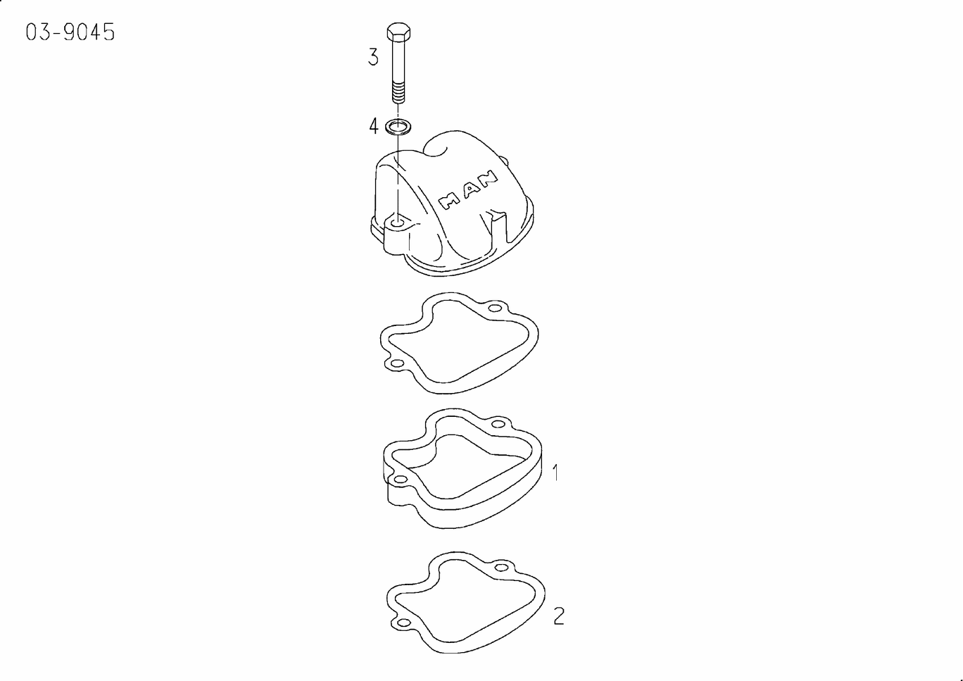 MAN D2842 LE301 cylinder head cover intermediate flange exploded parts diagram with numbered positions
