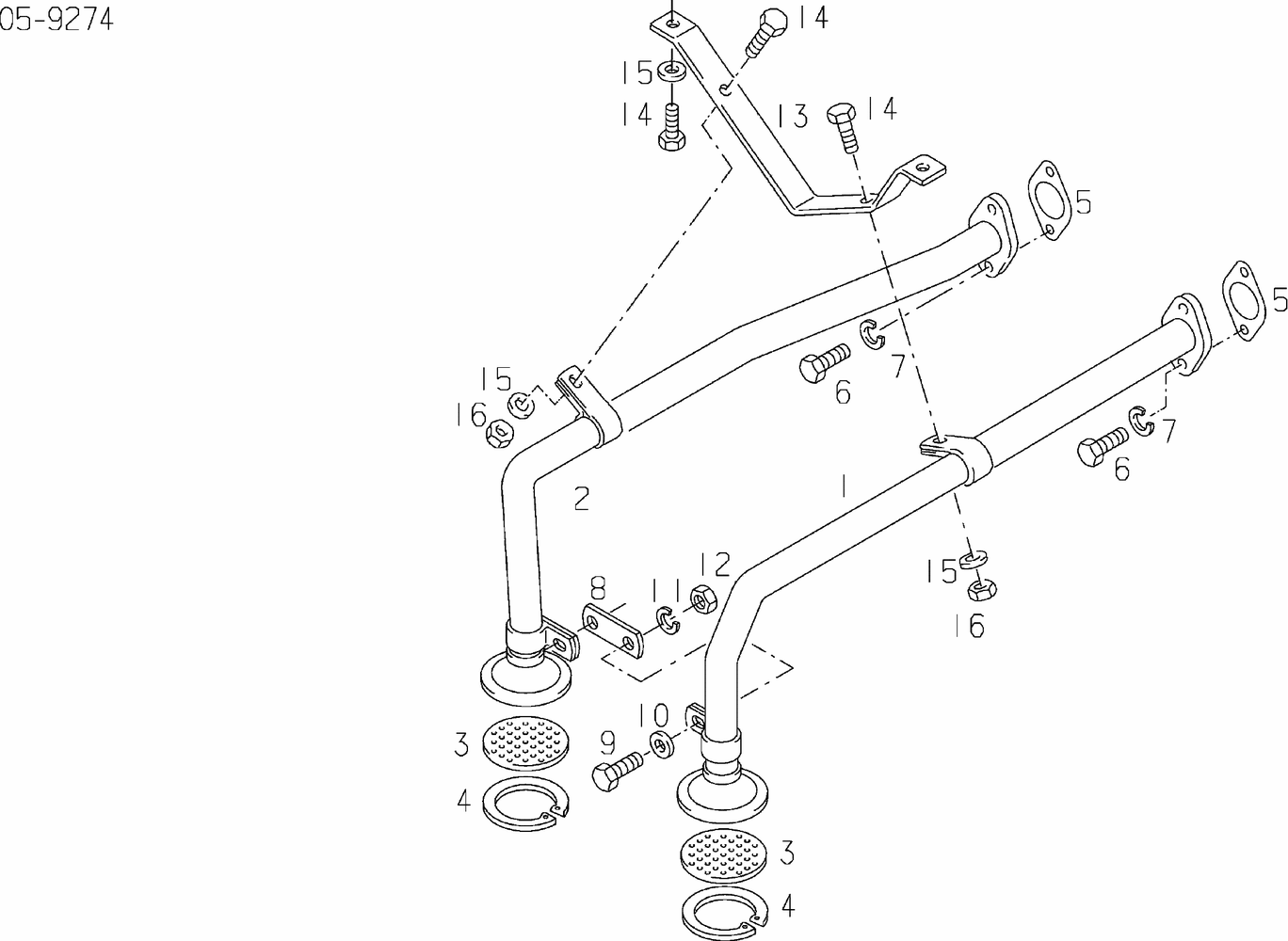 Exploded view of oil suction line
