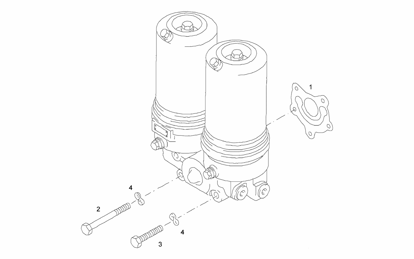Exploded view of twin oil filter installation