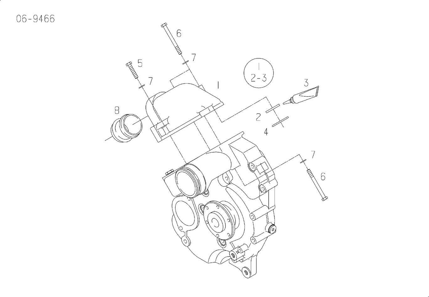 Exploded view of coolant elbow