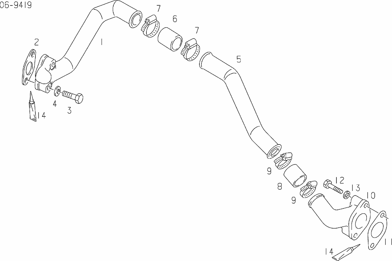 Exploded view of cooling water lines