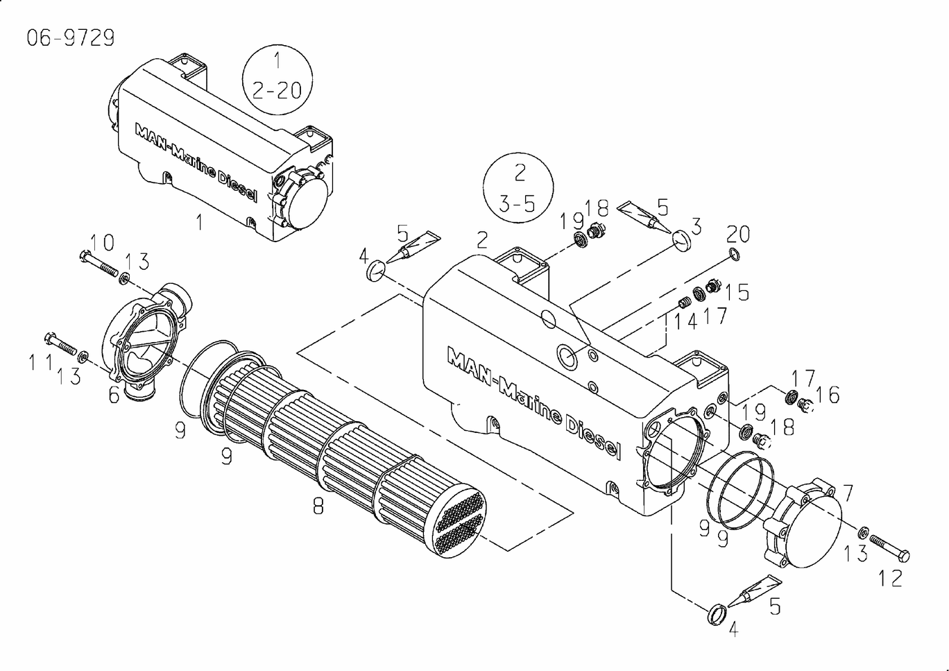 Exploded view of heat exchanger components