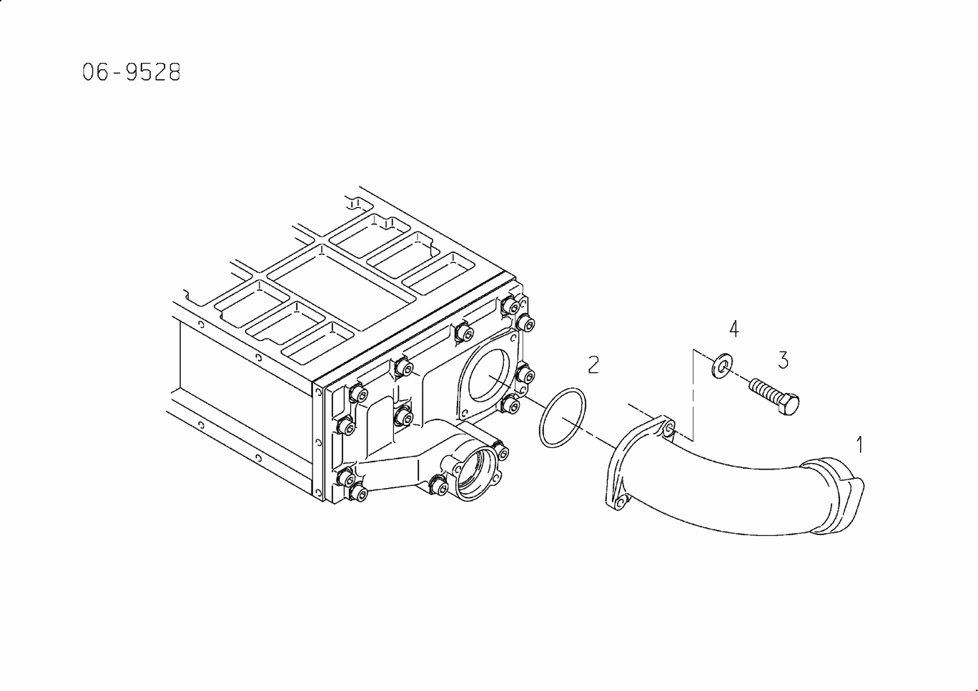 Exploded view of intercooler coolant elbow