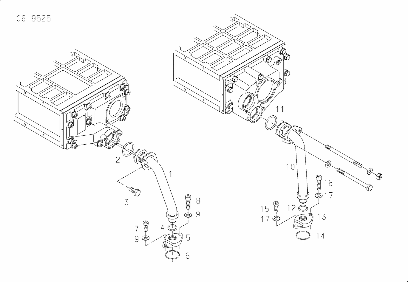 Exploded view of intercooler cooling water lines