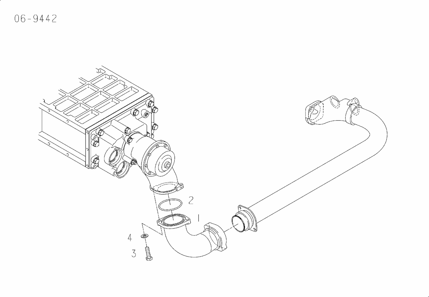 Exploded view of intercooler Raw water elbow