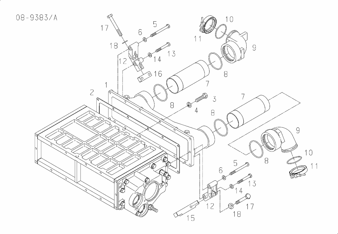 Exploded view of charge-air pipes