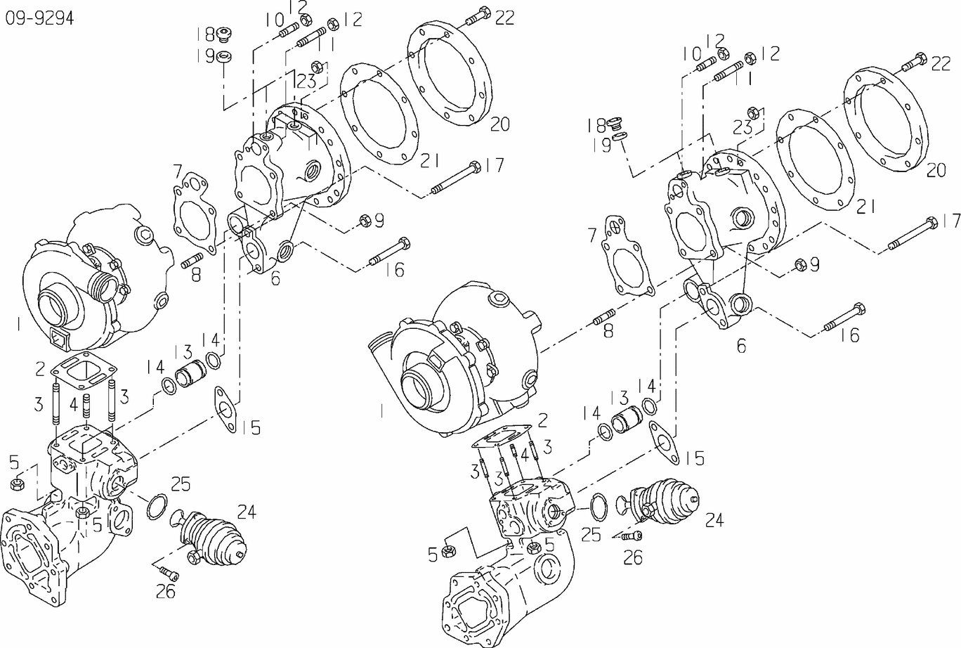 Exploded view of turbocharger