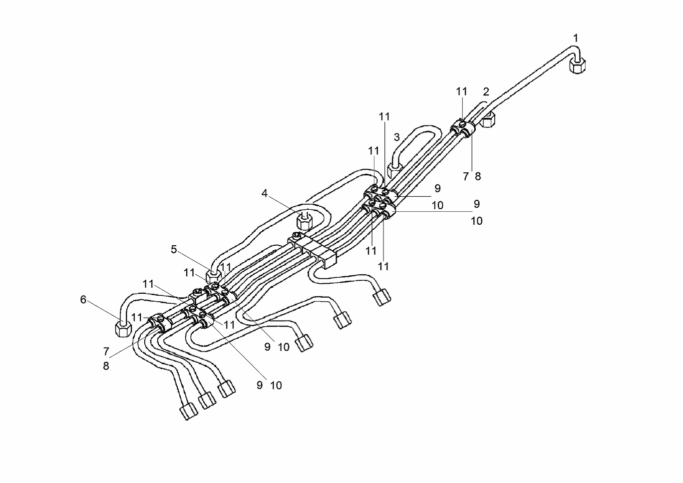 MAN D2842 LE301 injection line cylinders7-12 proof against leakage components exploded parts diagram with numbered positions