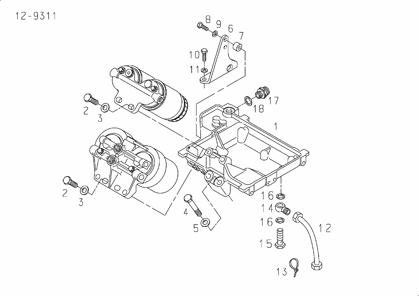 Exploded view of fuel filter mounting parts