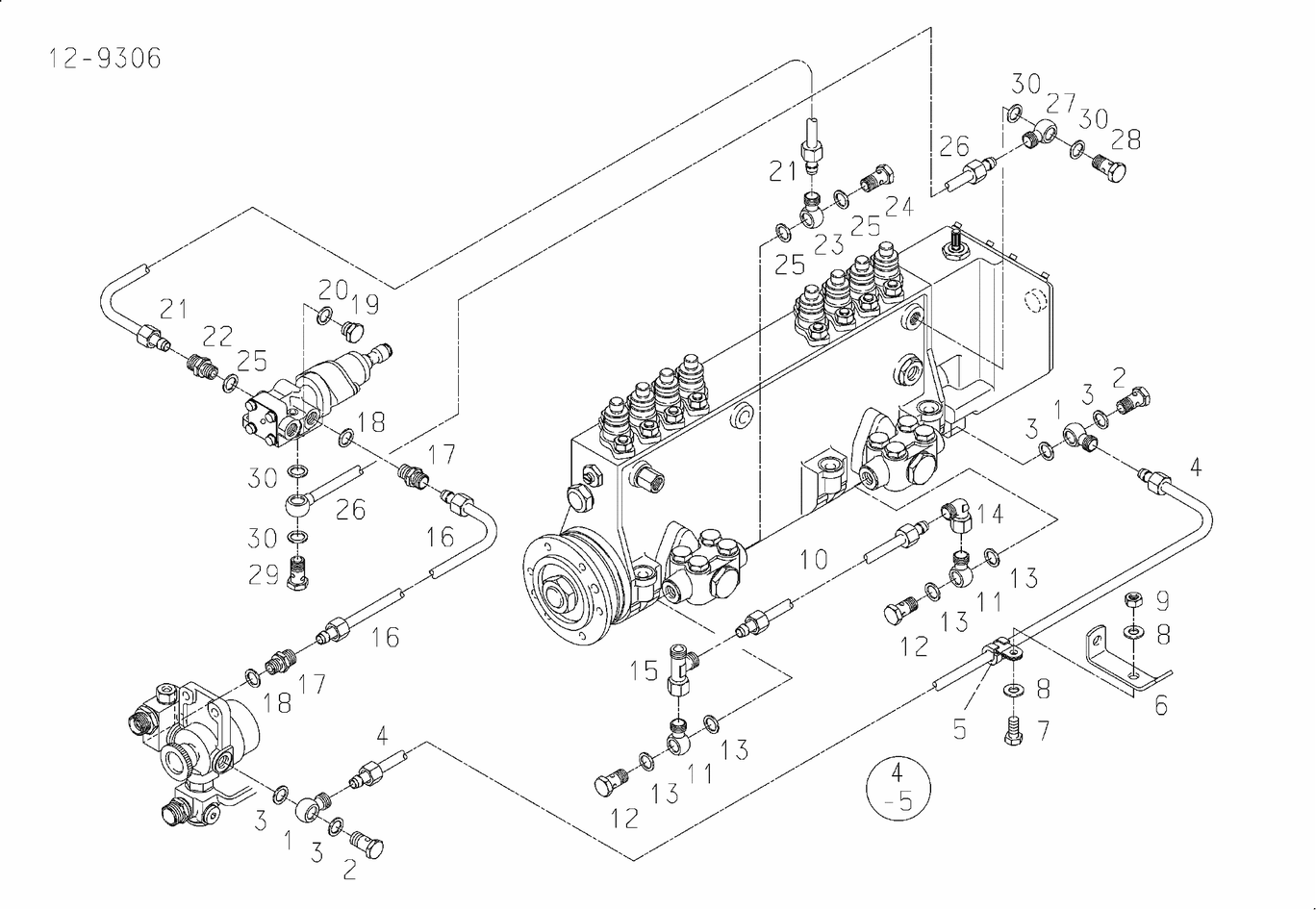 Exploded view of fuel lines injection pump fuel filter With change-over