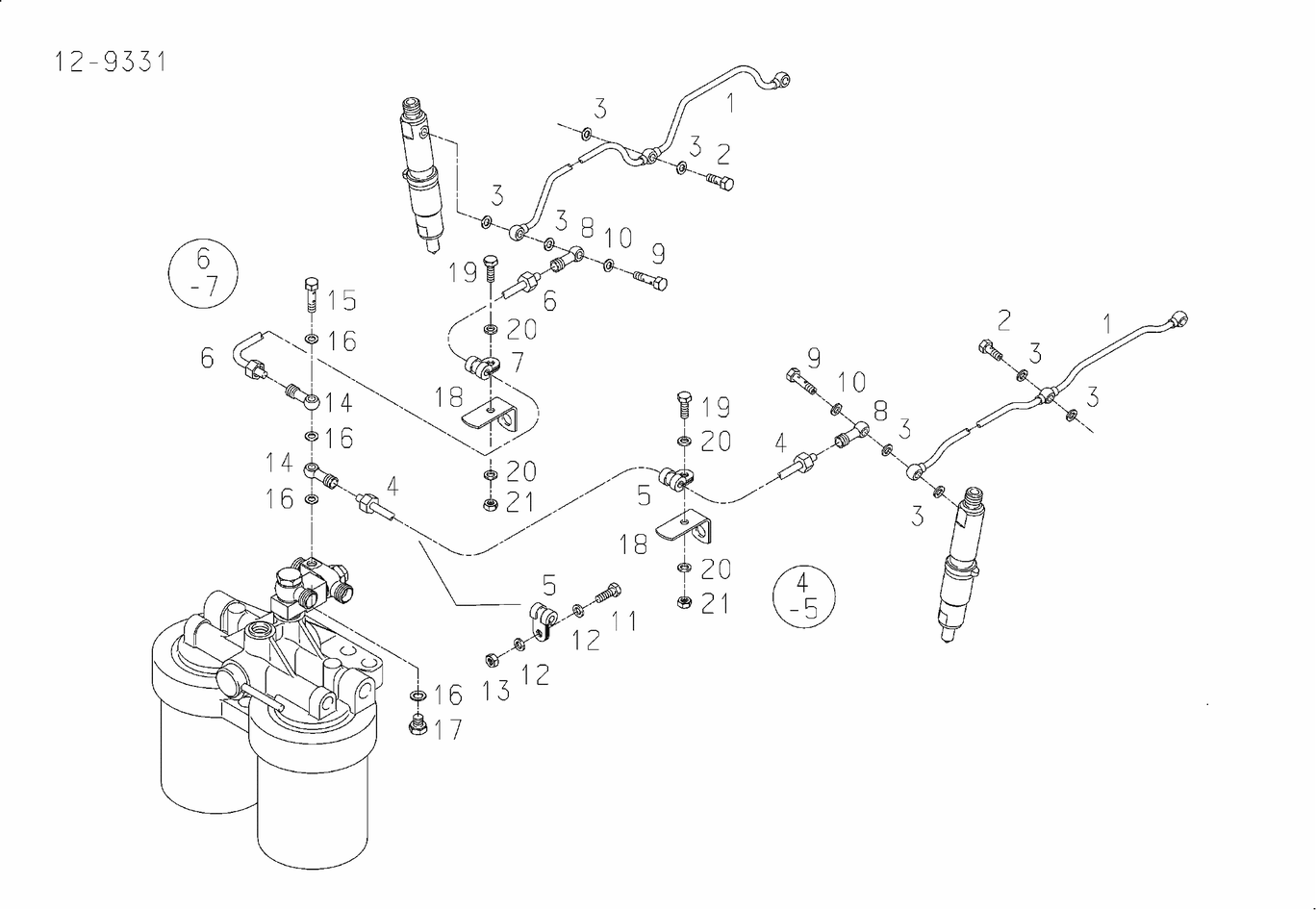 Exploded view of parallel fuel filter drip oil line