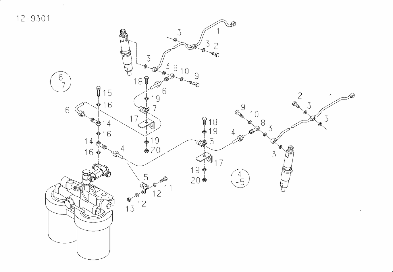 Exploded view of parallel fuel filter drip oil line