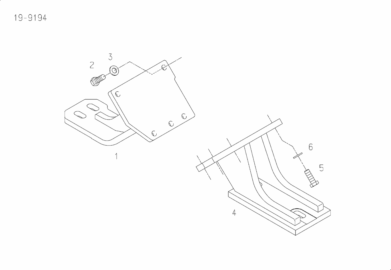 Exploded view of engine support opposite flywheel end