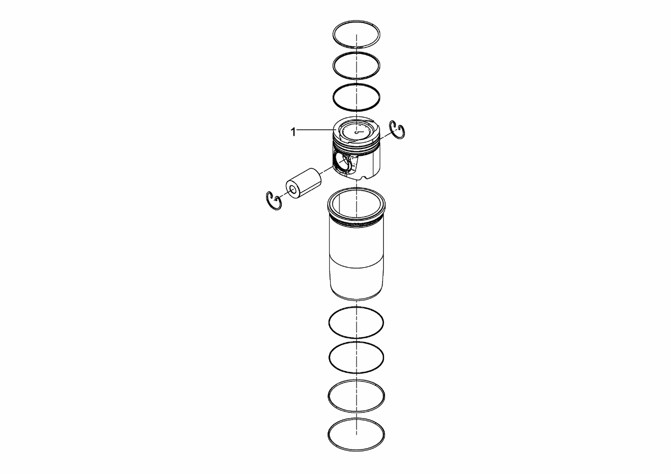 Exploded view of engine piston kit