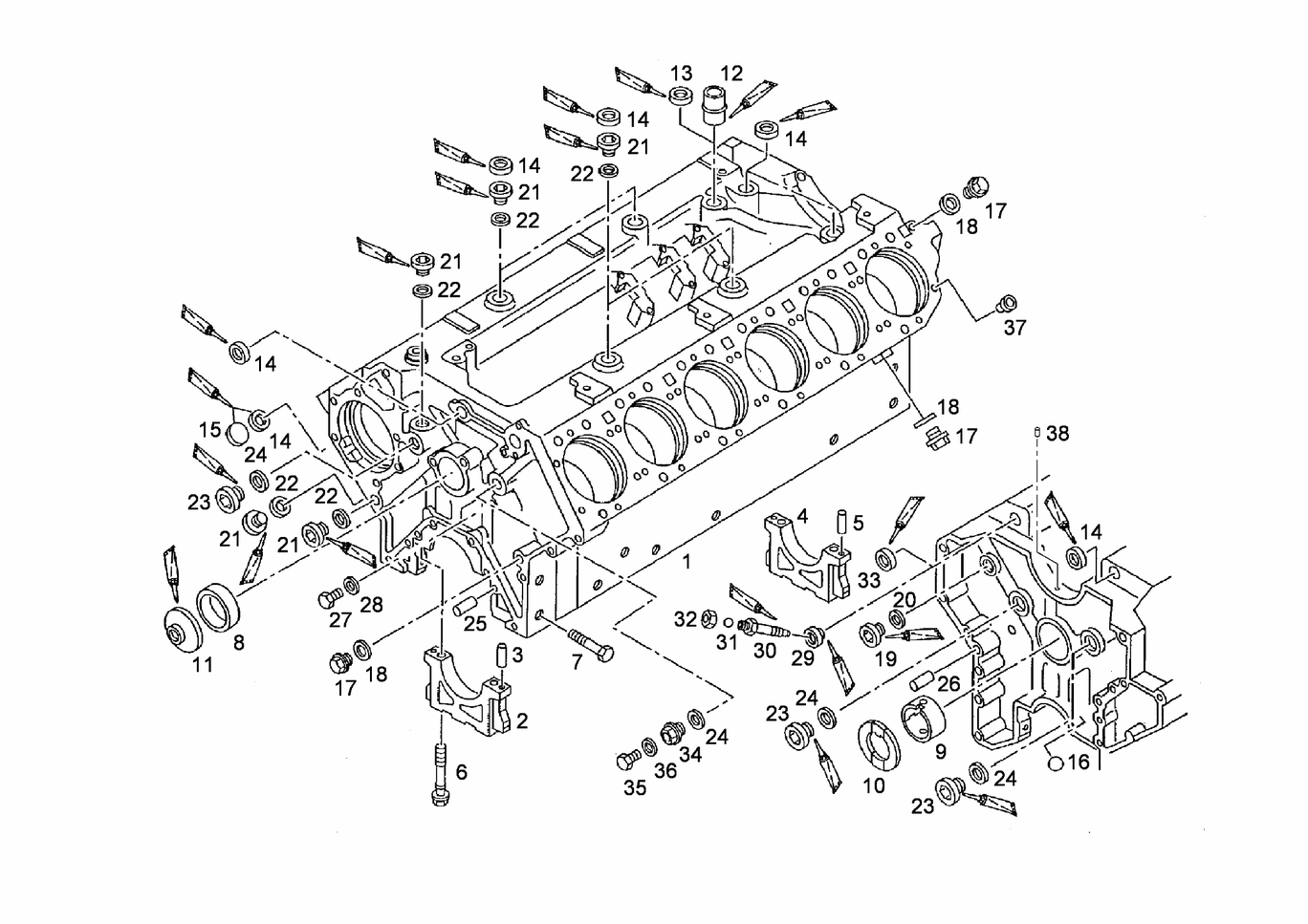 Exploded view of crankcase