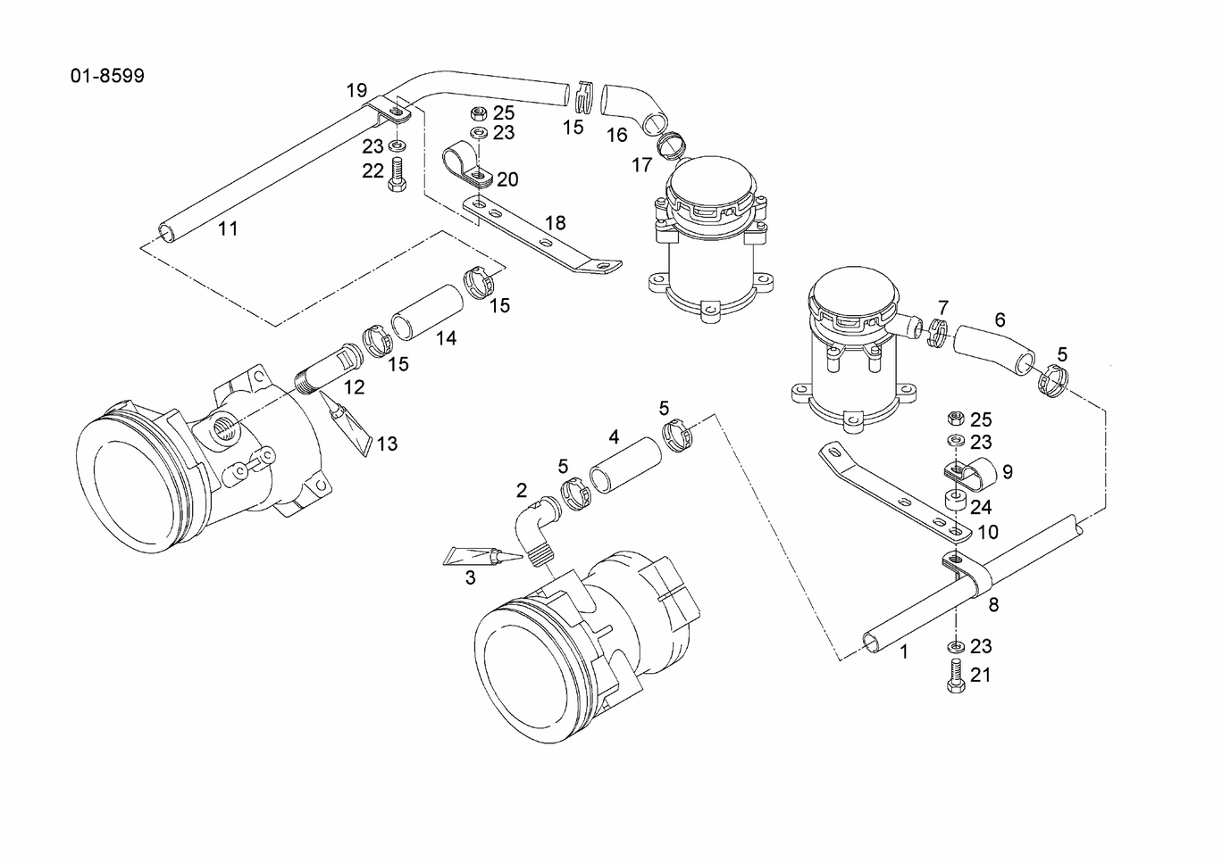 Exploded view of engine breather bleeder line