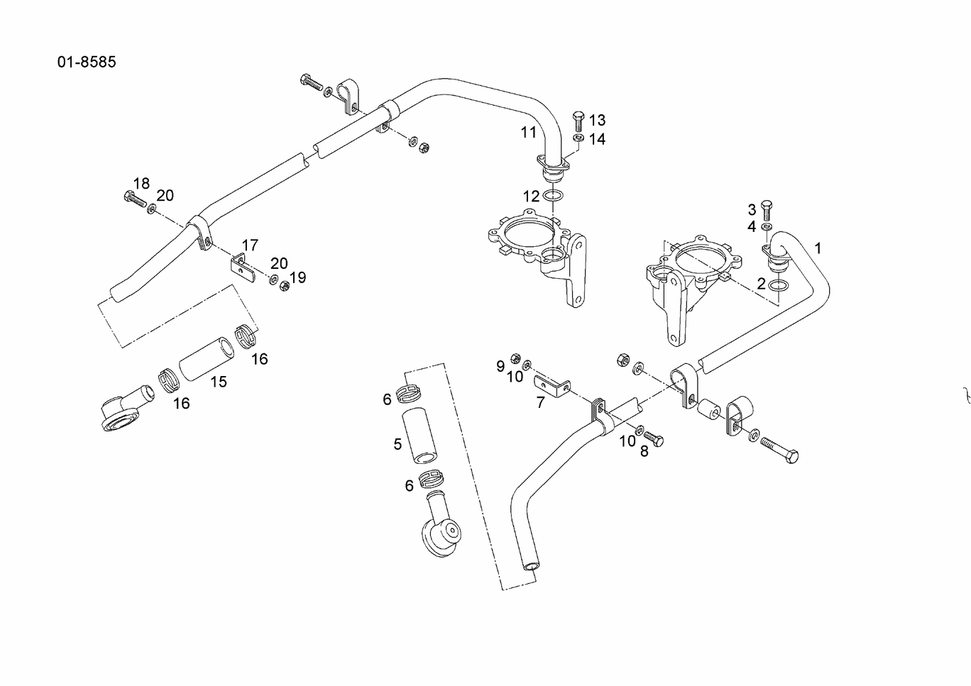 Exploded view of engine breather bleeder line