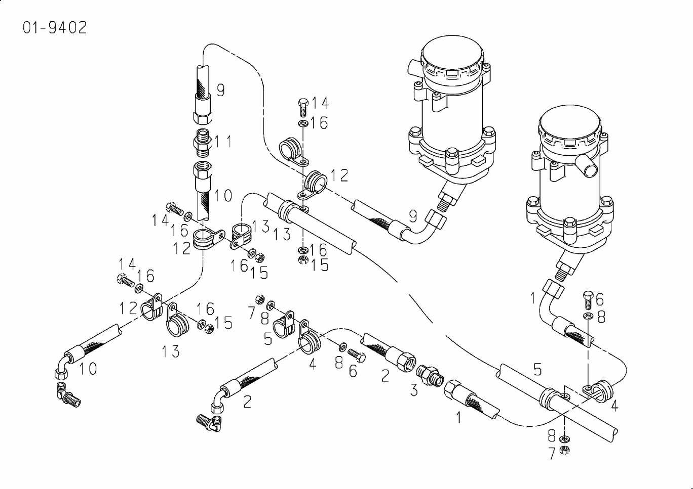 Exploded view of engine breather bleeder lines