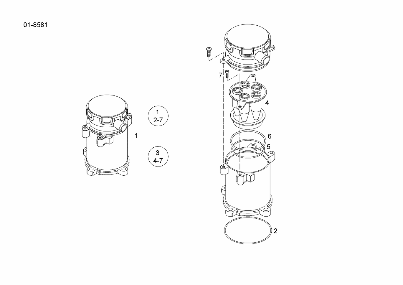 Exploded view of engine breather oil trap components 51.01804-7041