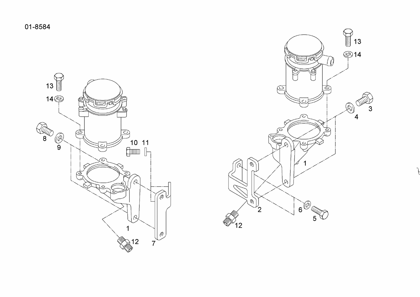 Exploded view of engine breather oil trap housing bottom part