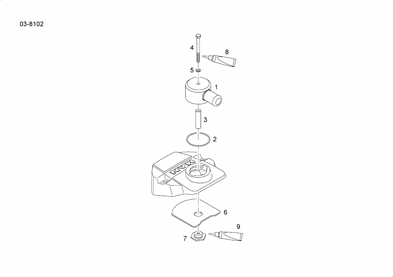 MAN D2842 LE423 cylinder head cover engine breather exploded parts diagram with numbered positions