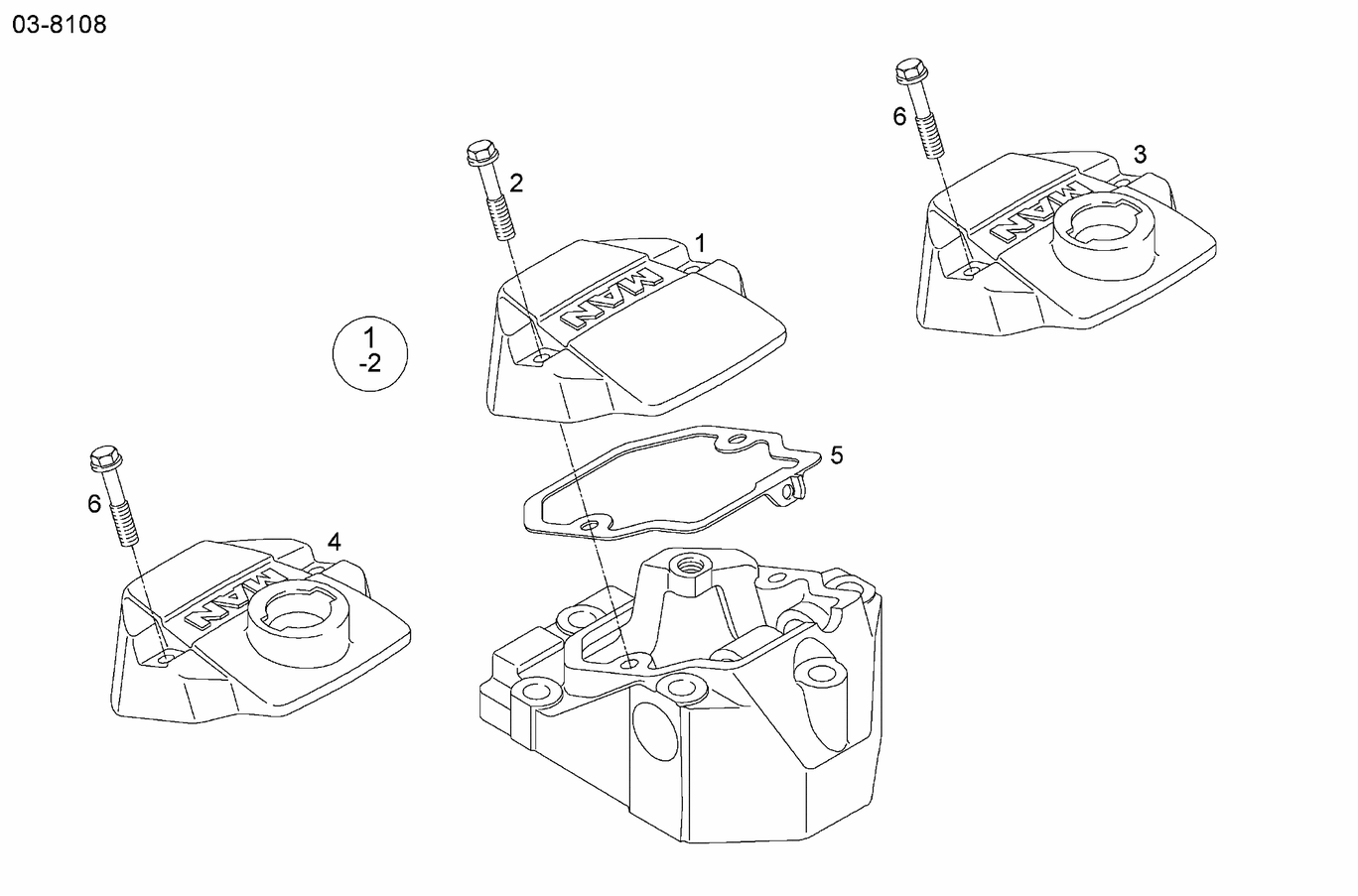 MAN D2842 LE423 cylinder head cover standard exploded parts diagram with numbered positions