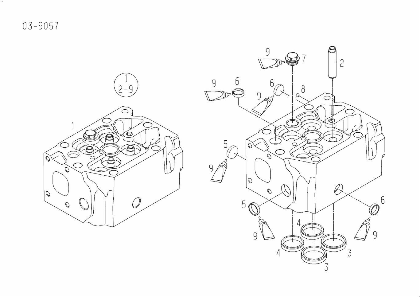 MAN D2842 LE423 cylinder head exploded parts diagram with numbered positions