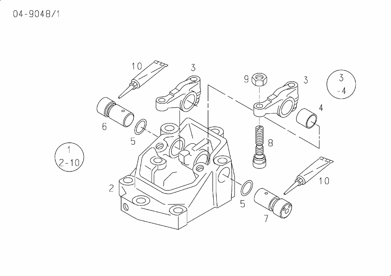 Exploded view of rocker arm bearing box