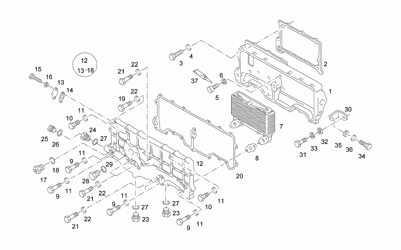 Exploded view of oil cooler