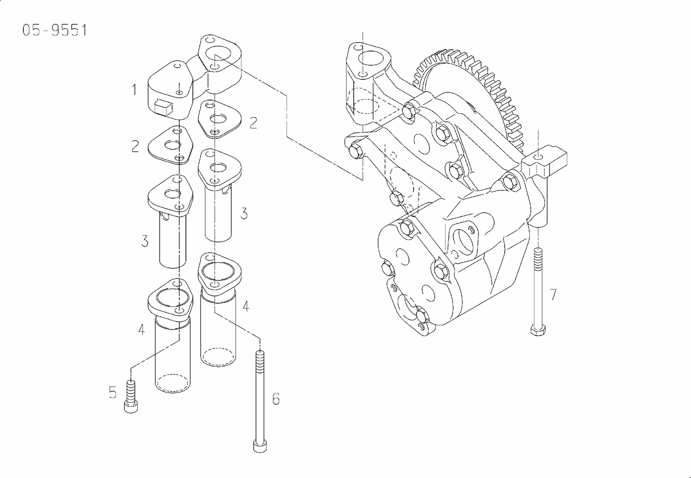 Exploded view of oil pump mounting parts