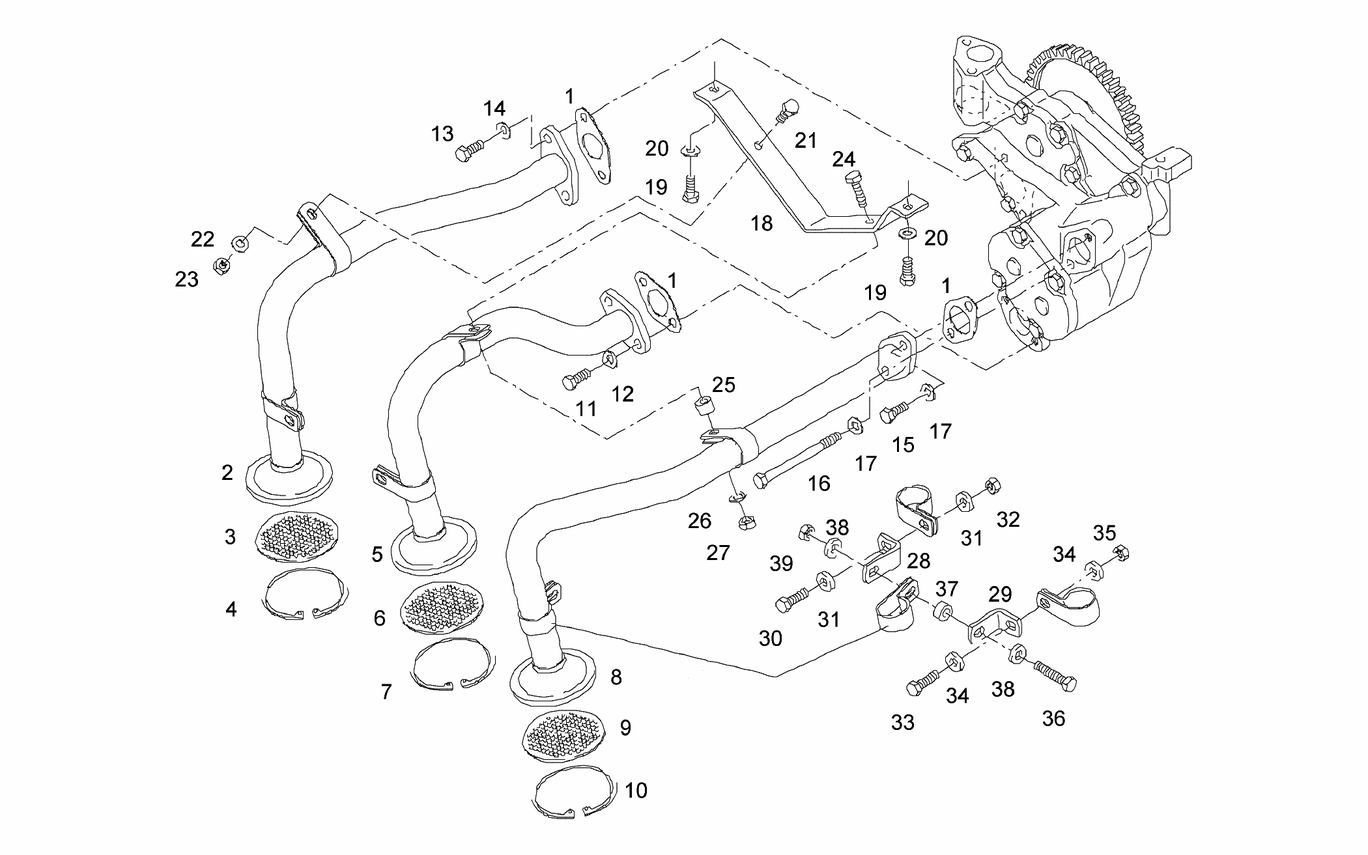 Exploded view of oil suction line