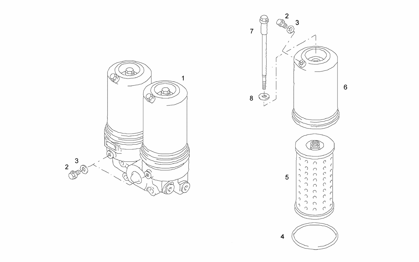 Exploded view of twin oil filter components