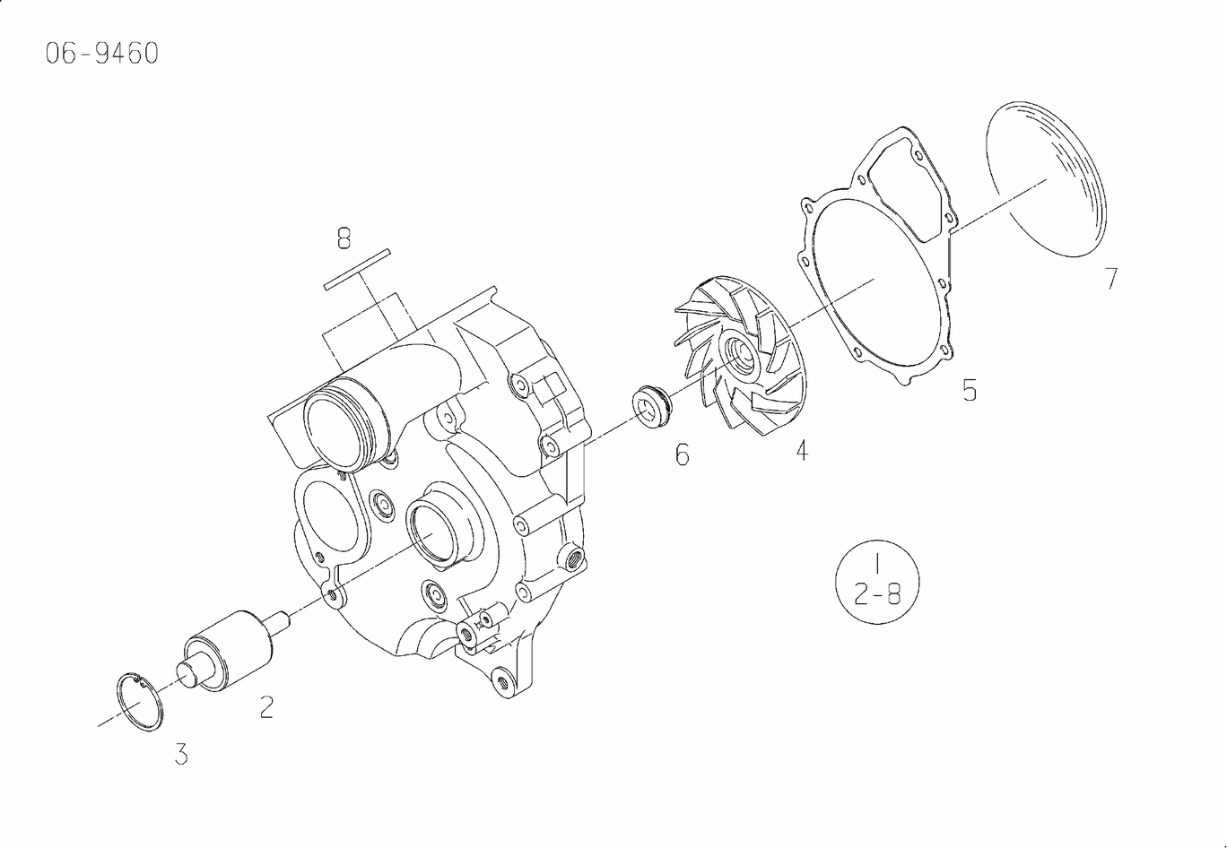 Exploded view of coolant pump repair kit