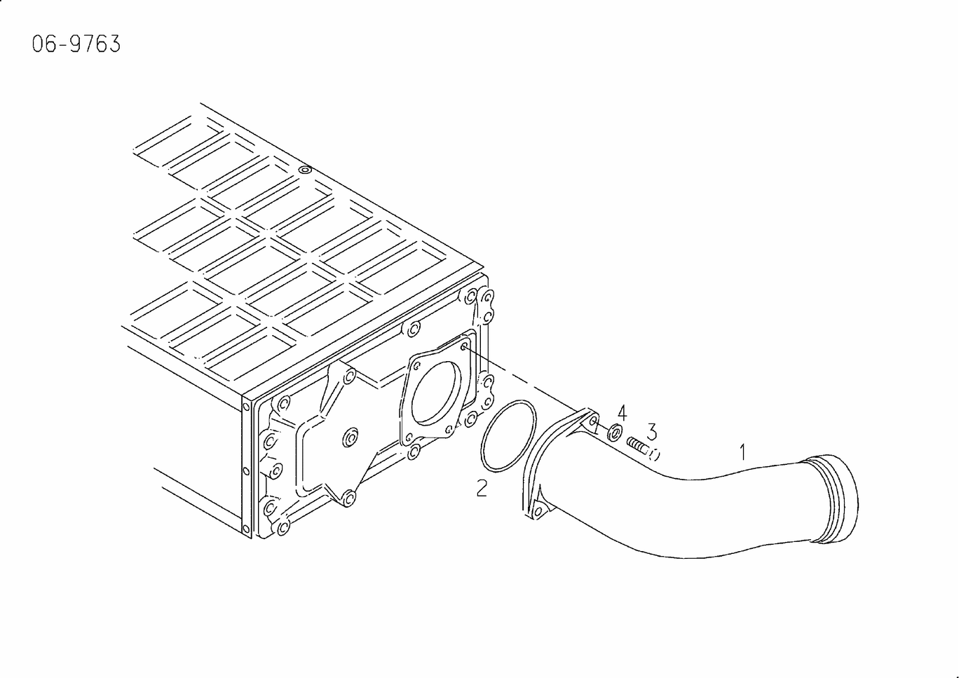 Exploded view of intercooler coolant elbow