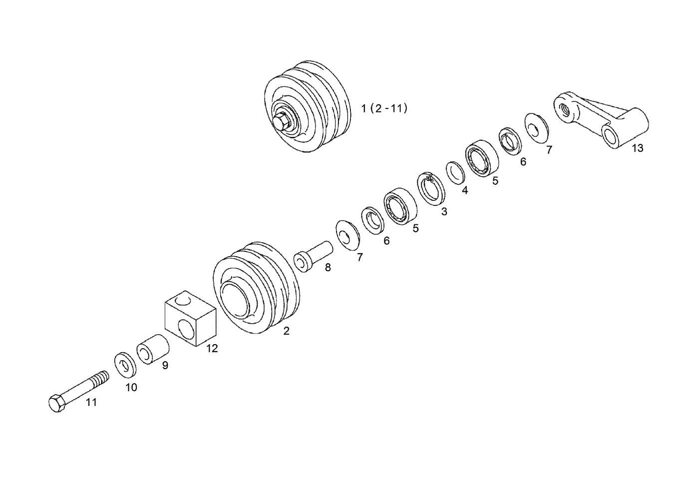 Exploded view of tension pulley components