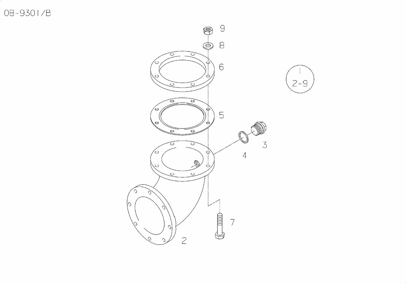 Exploded view of exhaust elbow
