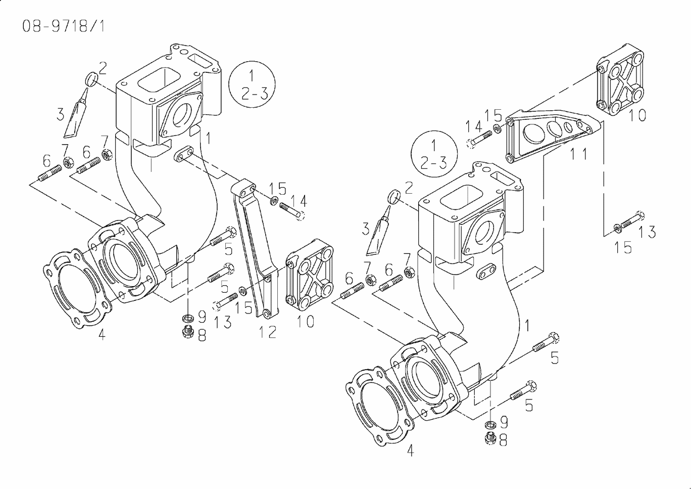 Exploded view of exhaust elbow