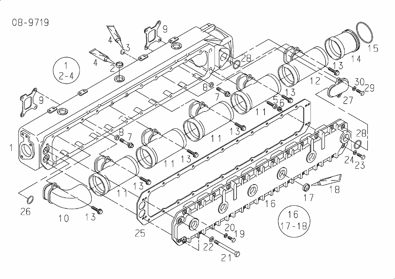 Exploded view of exhaust manifold right