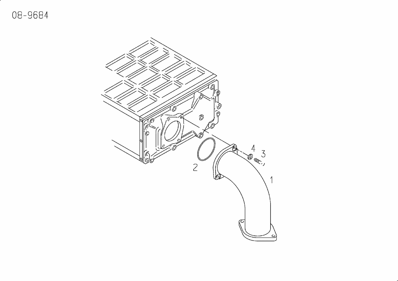 Exploded view of intercooler coolant elbow