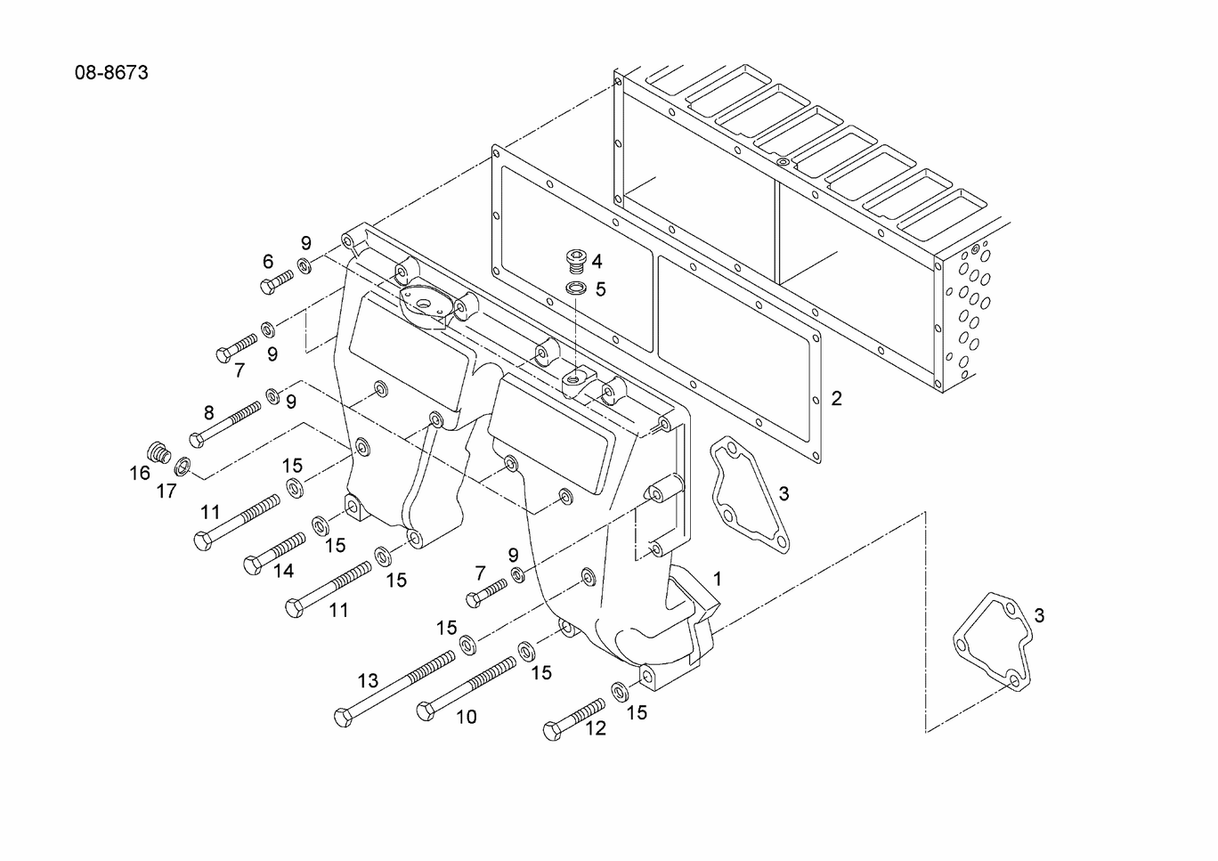 Exploded view of intercooler elbow