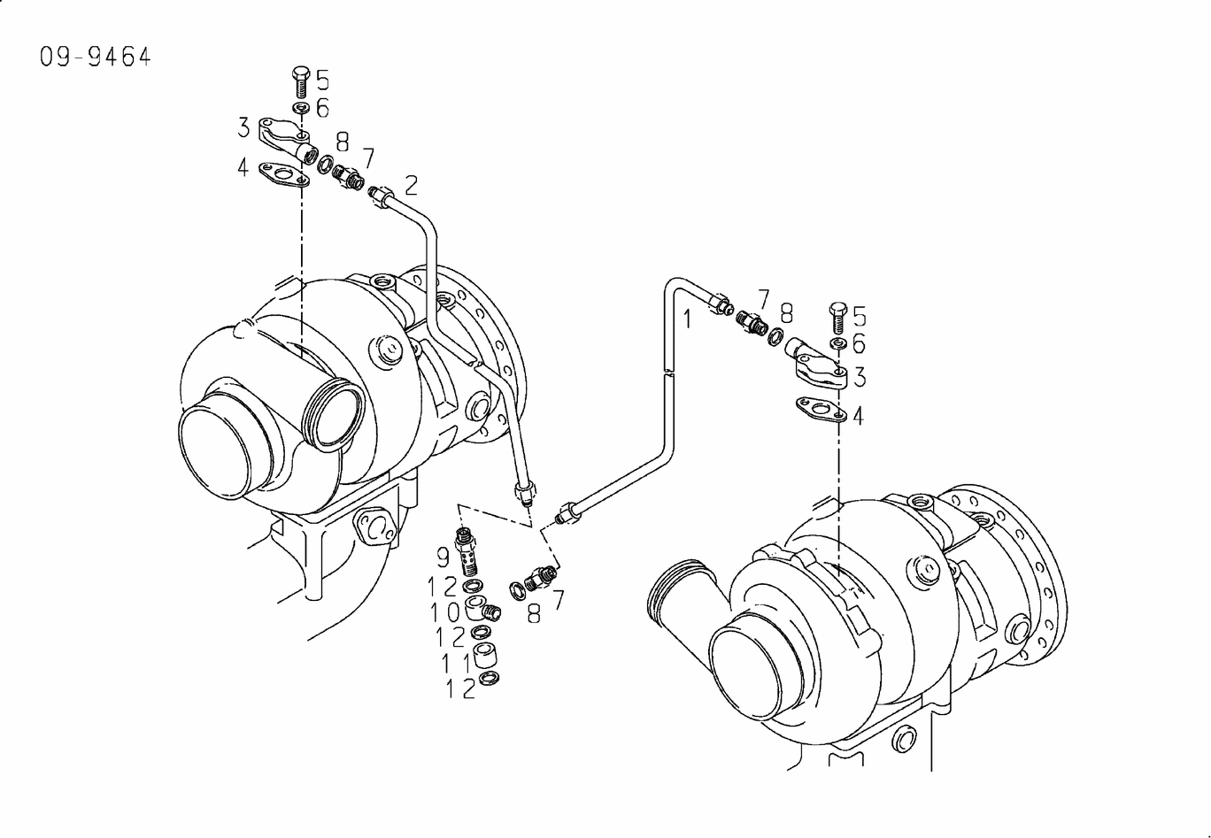 Exploded view of turbocharger oil pressure pipe