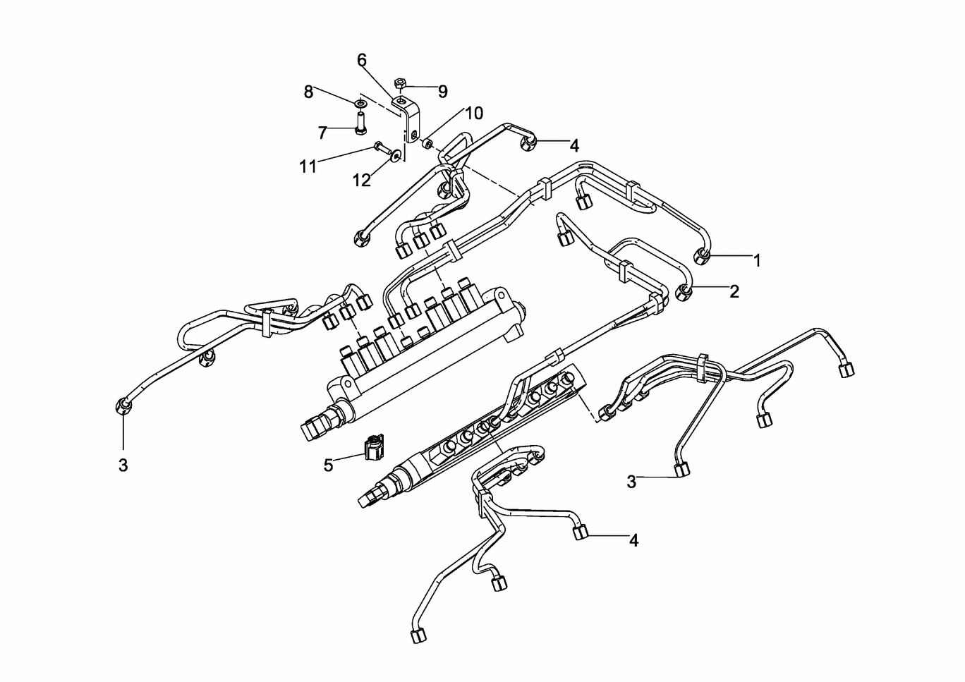 MAN D2842 LE423 injection lines exploded parts diagram with numbered positions