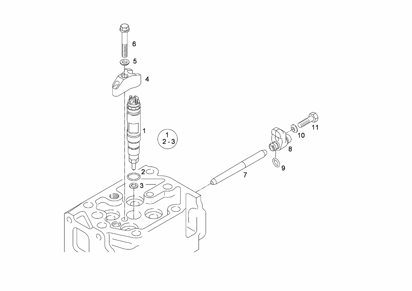 MAN D2842 LE423 injector pressure pipe neck exploded parts diagram with numbered positions