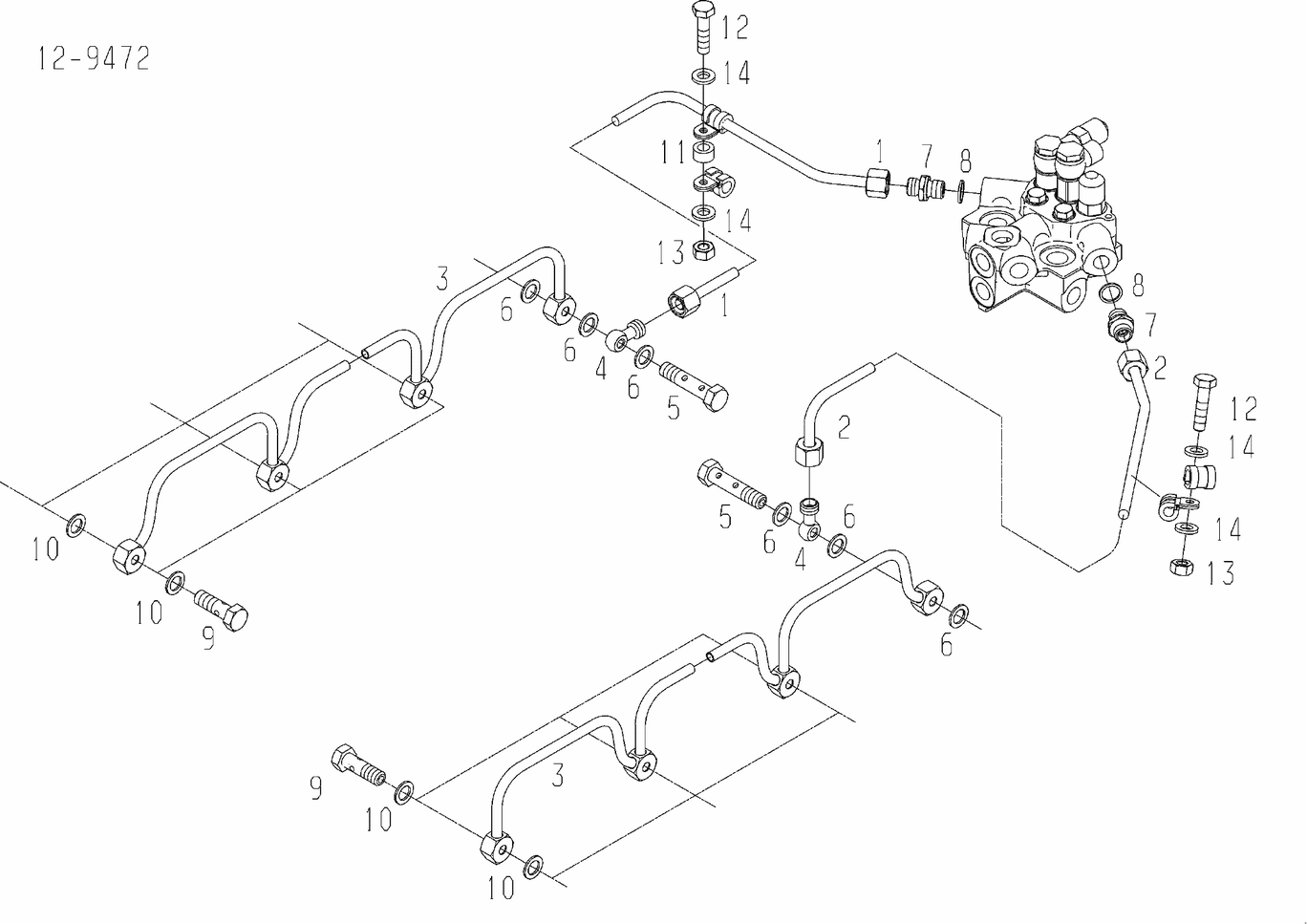 Exploded view of drip oil line
