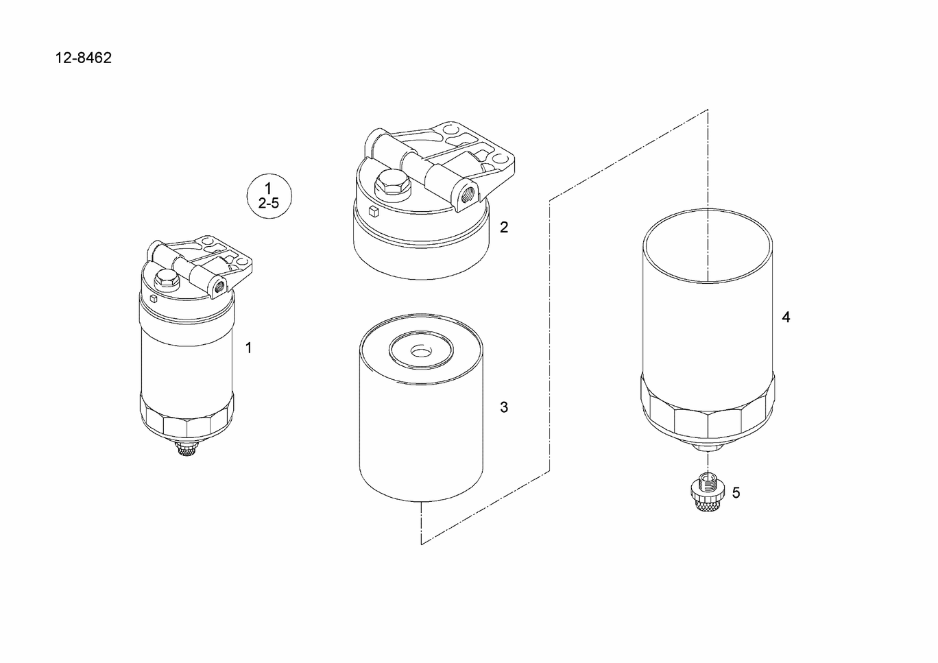 Exploded view of fuel filter components