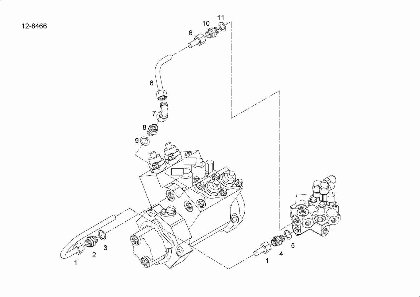 Exploded view of fuel lines hp pump distributor