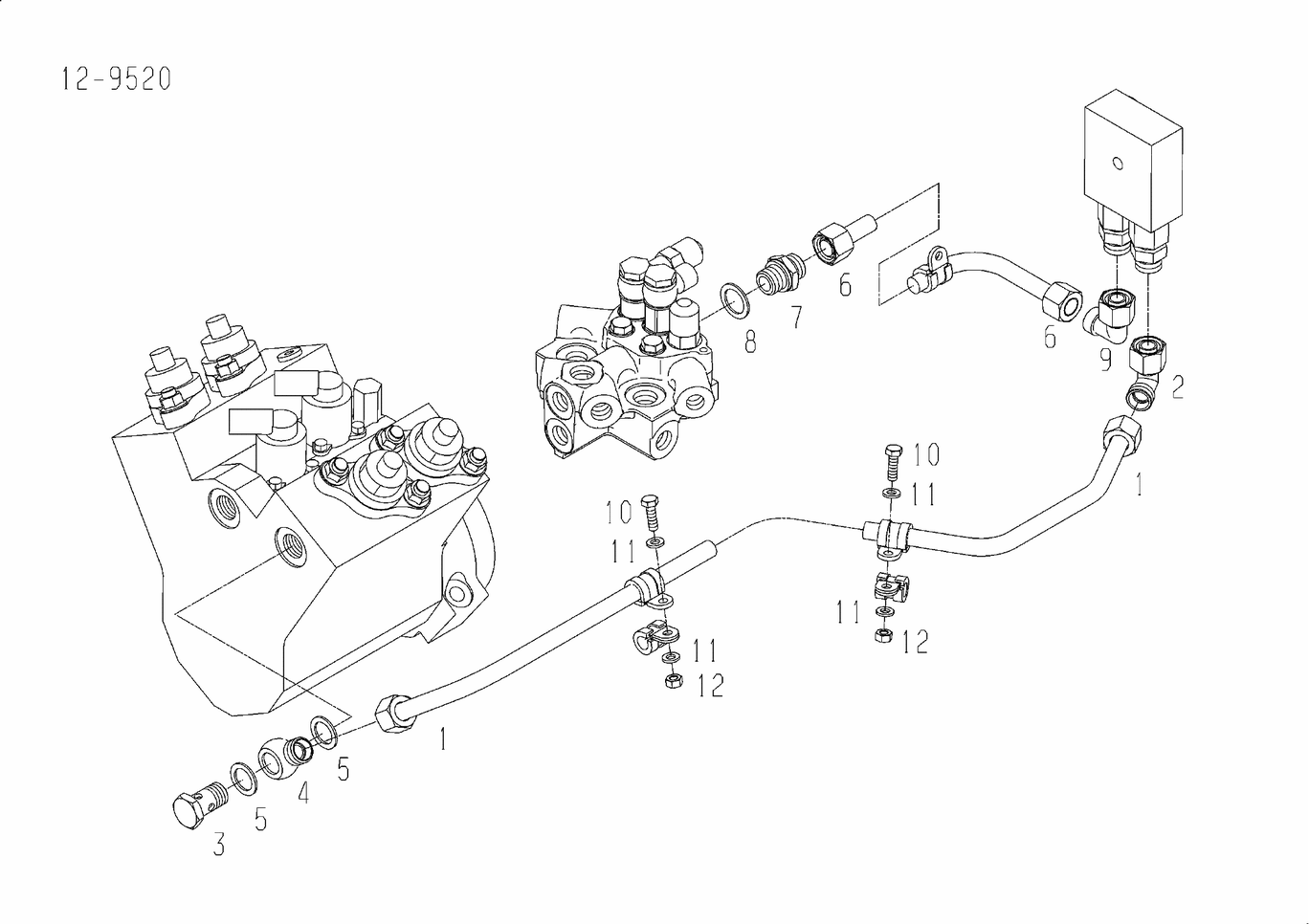 Exploded view of fuel lines hp pump distributor